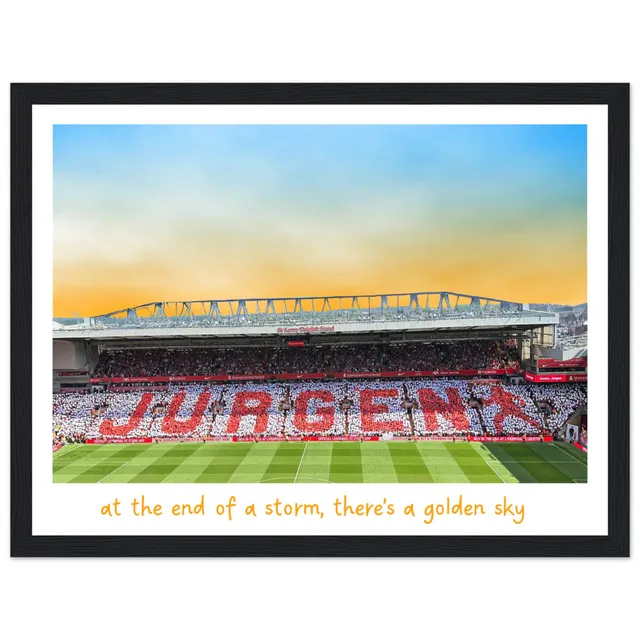 anfield-apparel-jurgen-s-golden-sky-poster-mit-rahmen image 1