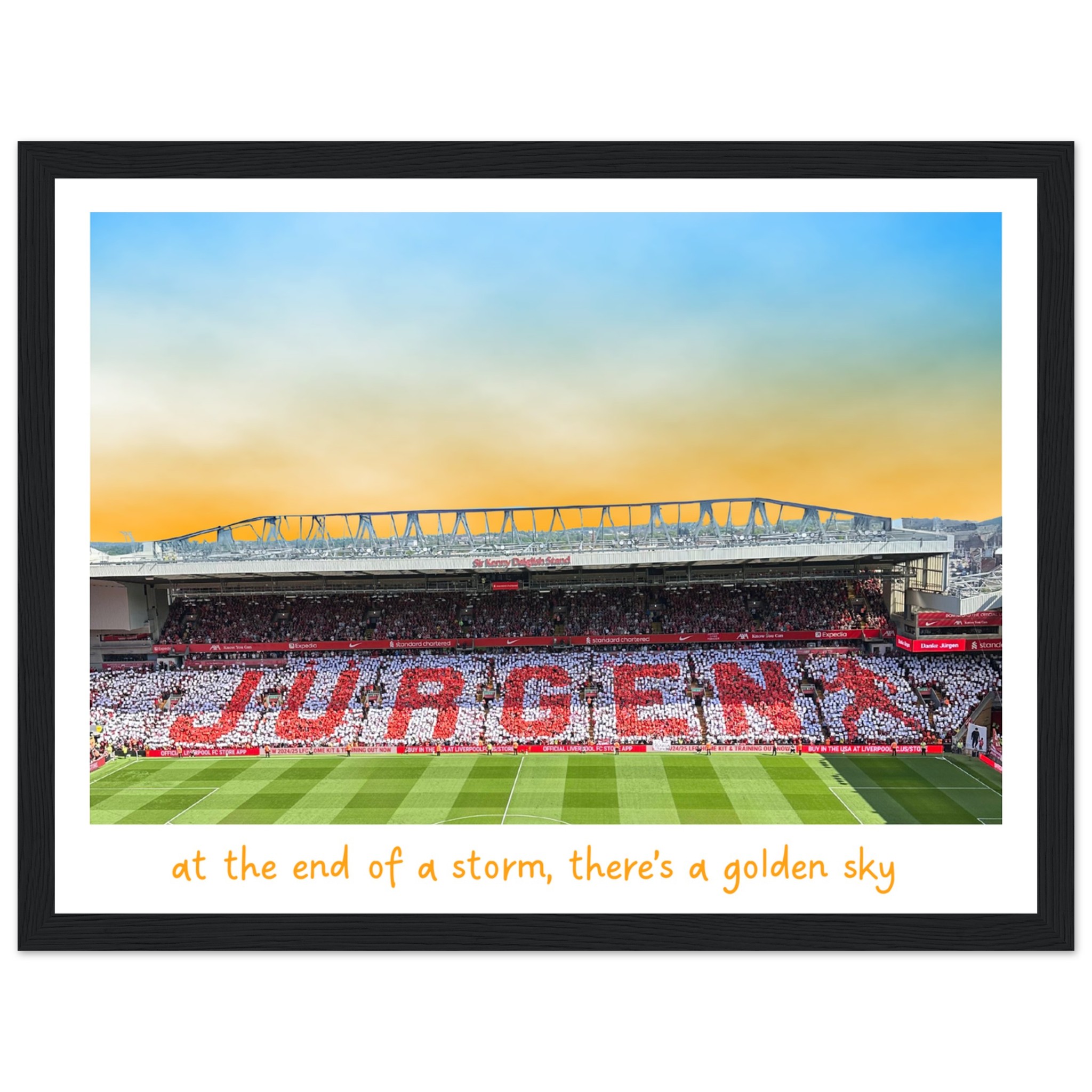anfield-apparel-jurgen-s-golden-sky-poster-mit-rahmen image 1