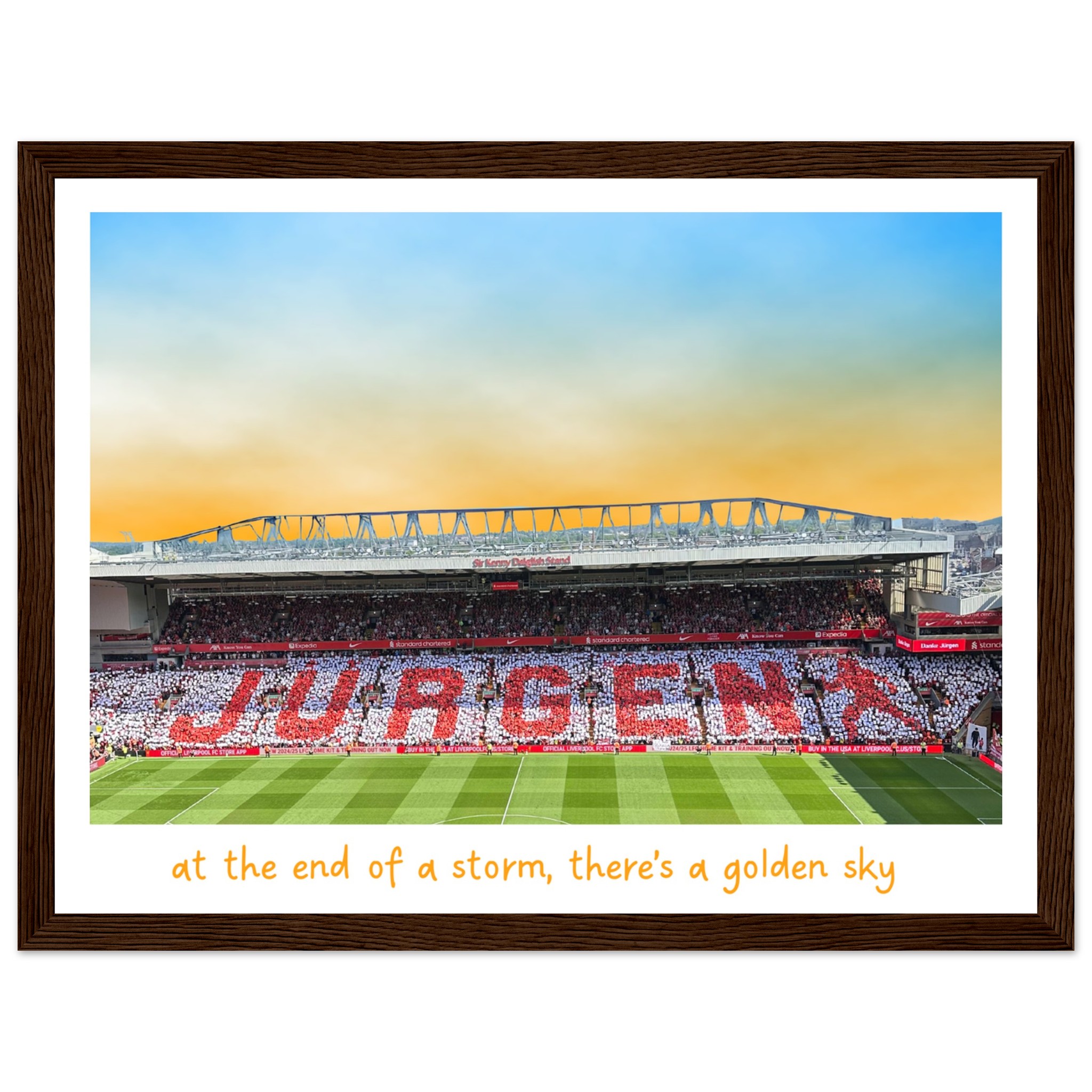 anfield-apparel-jurgen-s-golden-sky-poster-mit-rahmen image 3