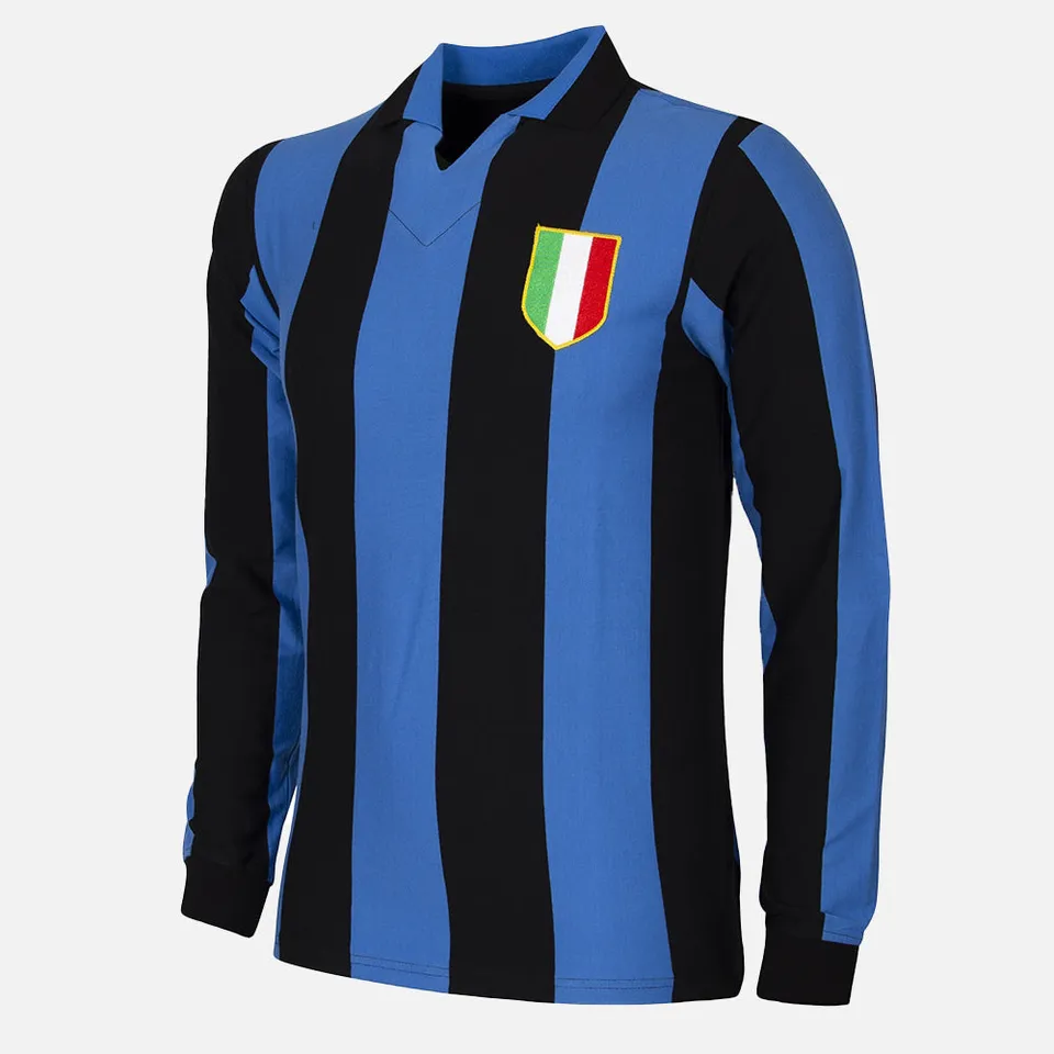 copa-retro-football-shirts-inter-1963-64-trikot-blau-schwarz-bio-baumwolle image 1